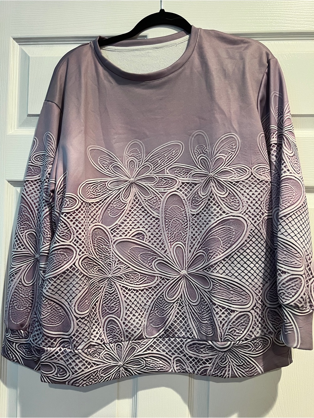 Floral Lace-Detail Long Sleeve Top - Lavender